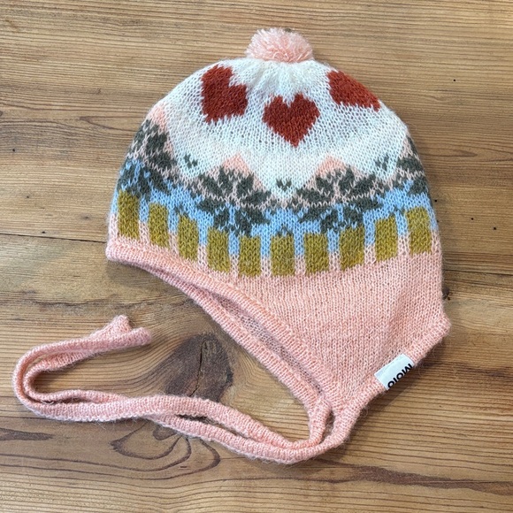 Molo Other - New! MOLO 6-12M Pink Alpaca Wool Bay Fair Isle Nordic Bunny Chin Tie Hat Cap